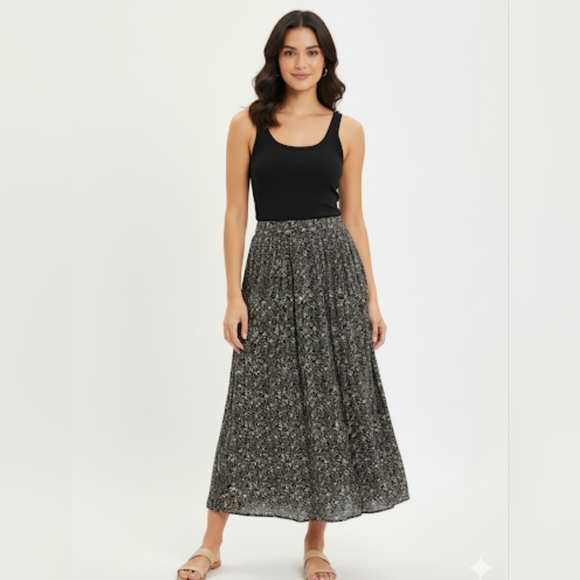 Anne Carson Monochrome Floral A-Line Skirt - Picture 1 of 5